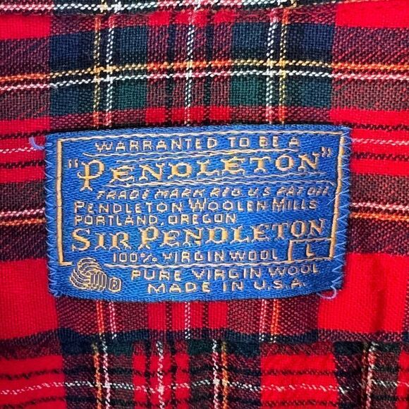 VTG Sir Pendleton Red Check Plaid Wool Oxford Button Down Shirt Size Large - Picture 3 of 5